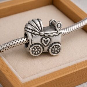 Pandora .925 Sterling Silver Baby Buggy Carriage RETIRED EUC ALE #235